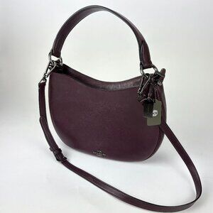 Coach Leather Burgundy Purse with Black Hardware and Metal Tag - Great Condition